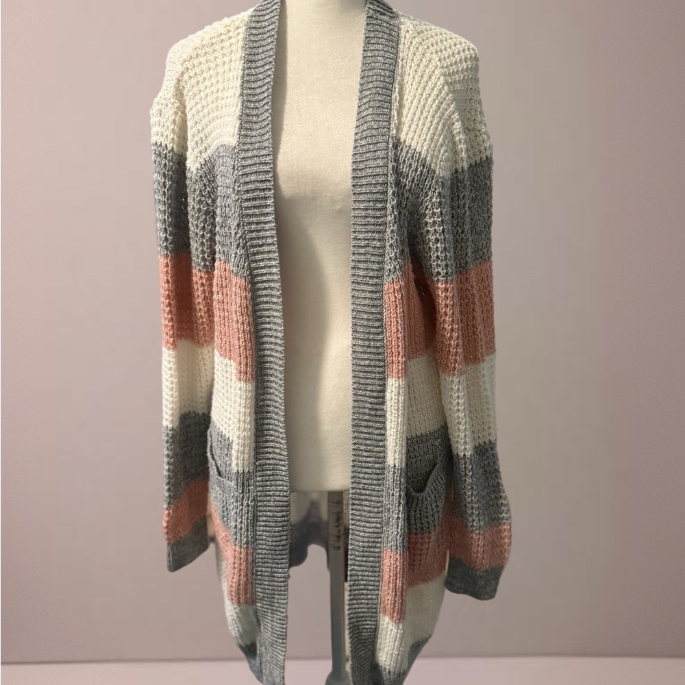 Striped Gray, Pink, and White Women's Sweater